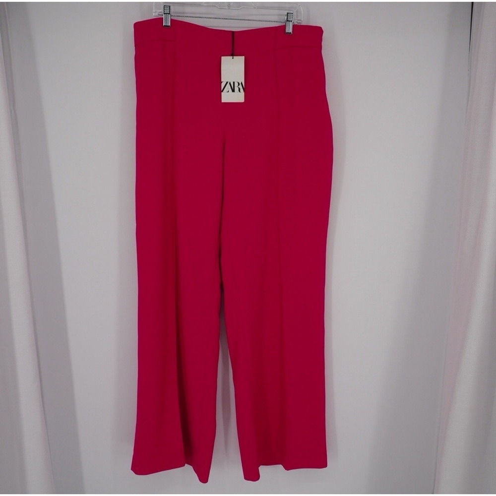 Zara Fuchsia Hot Pink  Pleated Wide Leg Pants XXL NEW Careerwear Barbie core